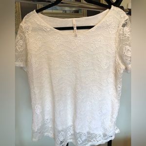 4 for $24~Cream colored top with lace overlay.